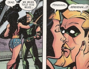 Back from the dead and smooching with Wonder Woman..life is great for Oliver Queen!